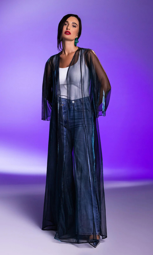 Sparkling Blue Abaya – Flowing Modern Abaya Dress with Elegant Details