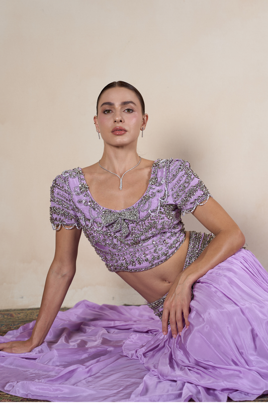Purple Crystal Embroidered Lehenga Set
