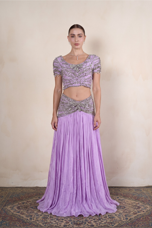 Purple Crystal Embroidered Lehenga Set