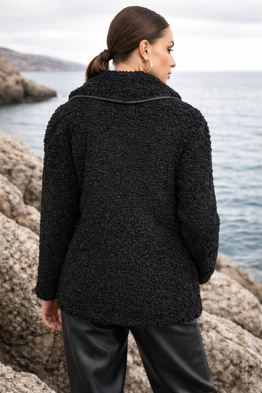 Black Soft Textured Button Detailed Jacket