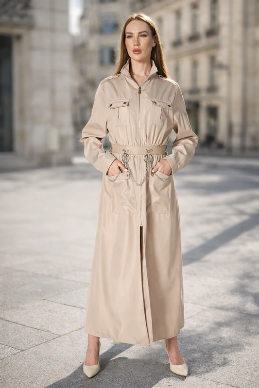 Casual Trench Coat with Belted Accesory