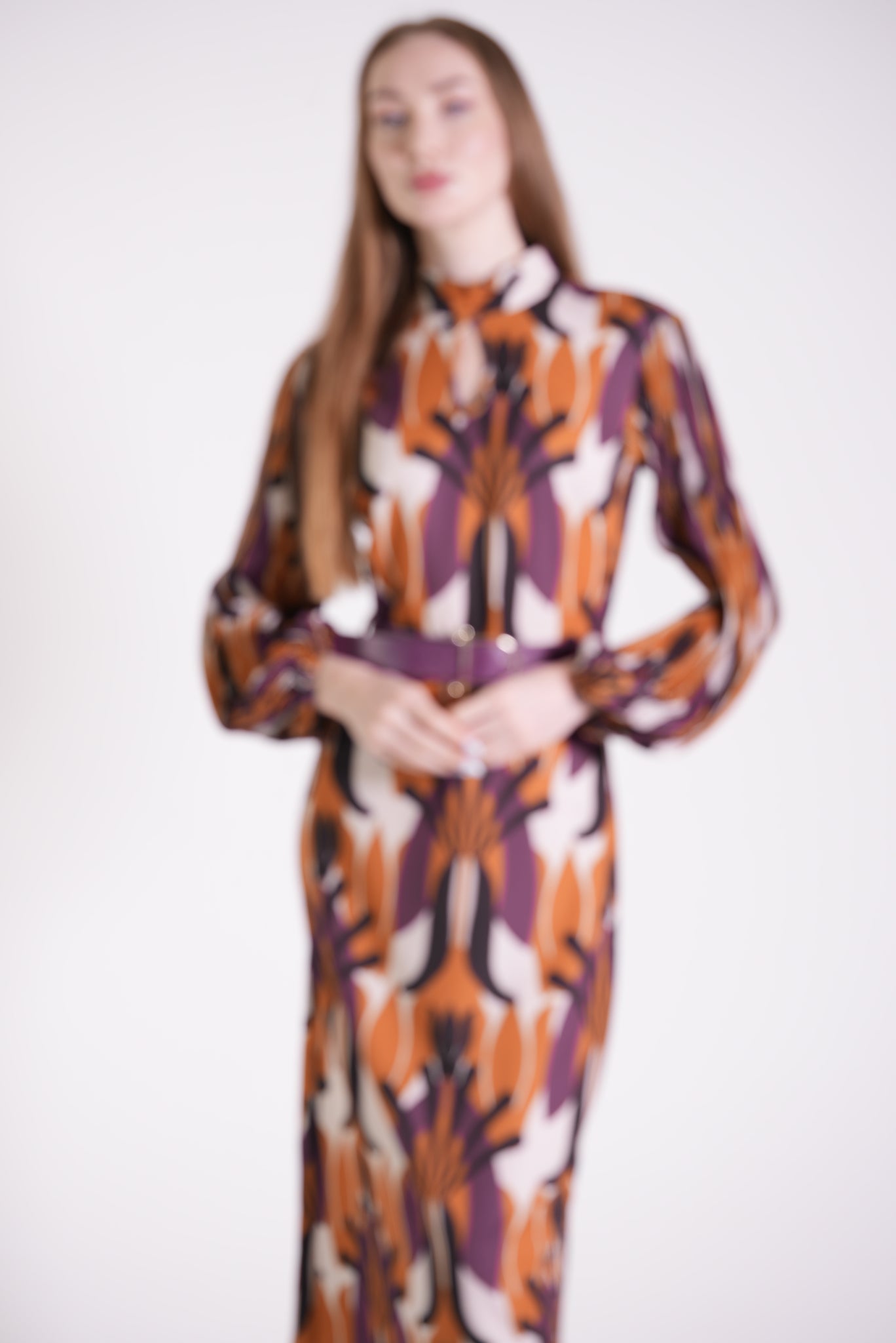 Plum Window Detailed Belted Dress