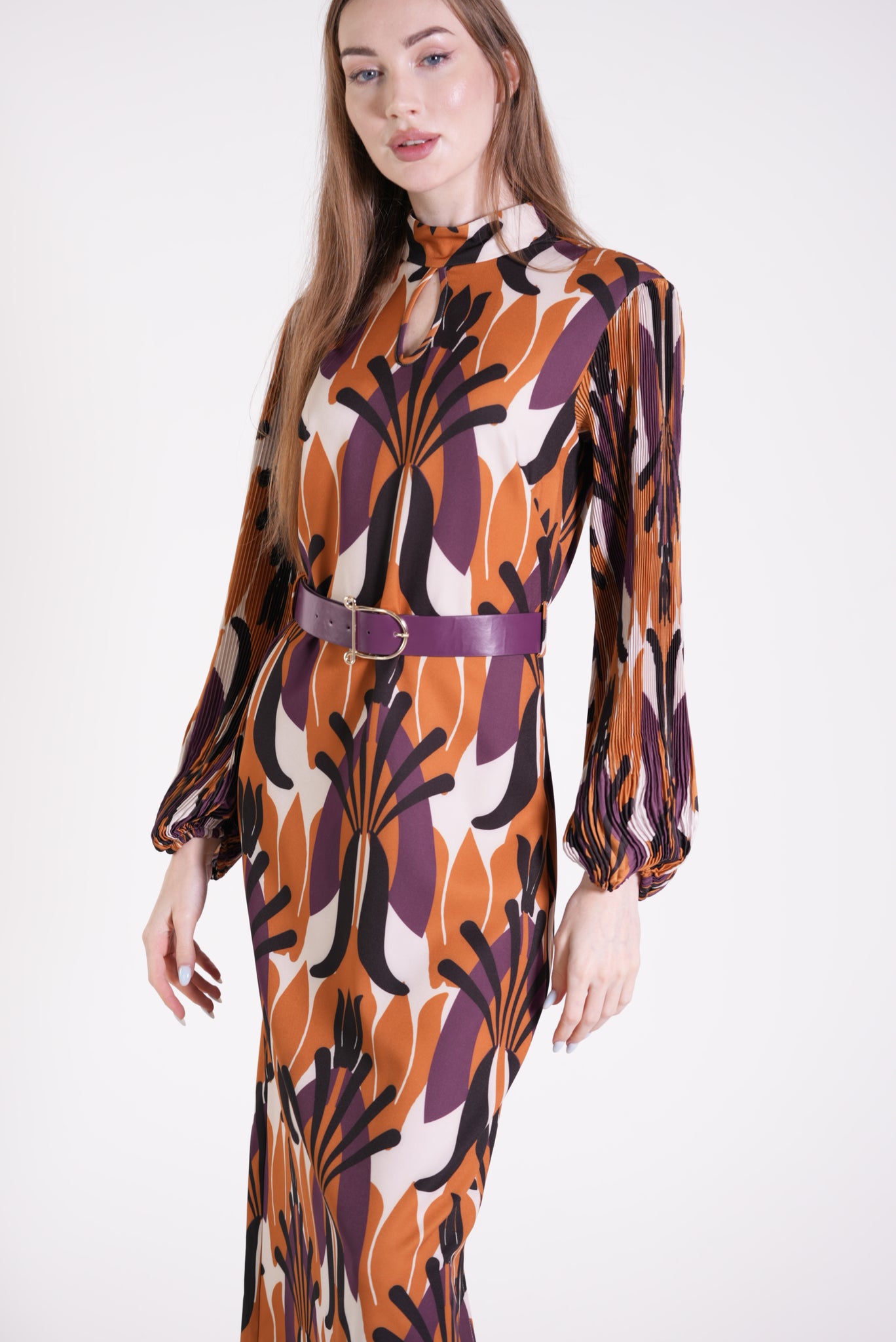 Plum Window Detailed Belted Dress