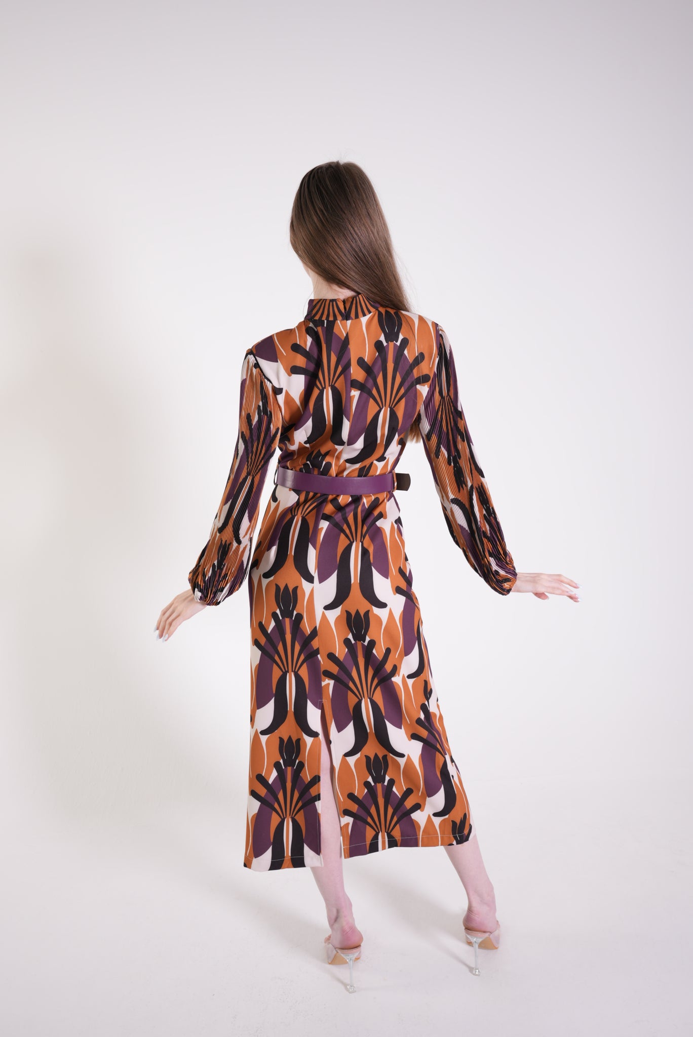 Plum Window Detailed Belted Dress