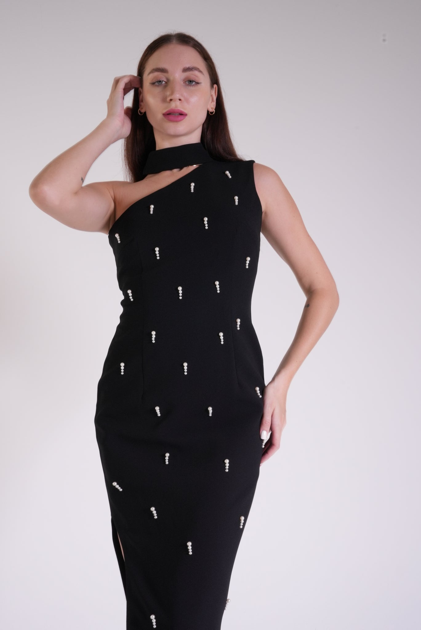 One Shoulder Dress with Pearls