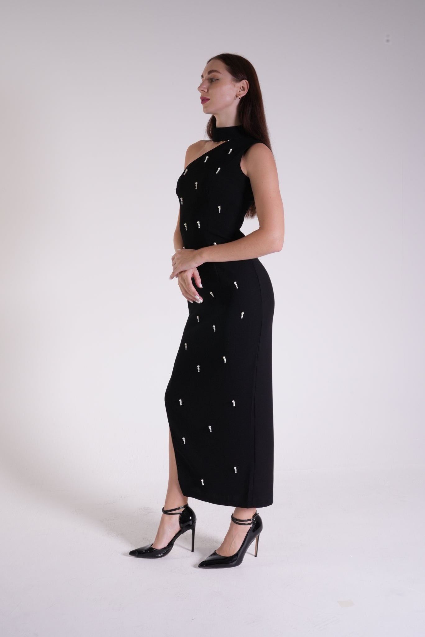 One Shoulder Dress with Pearls