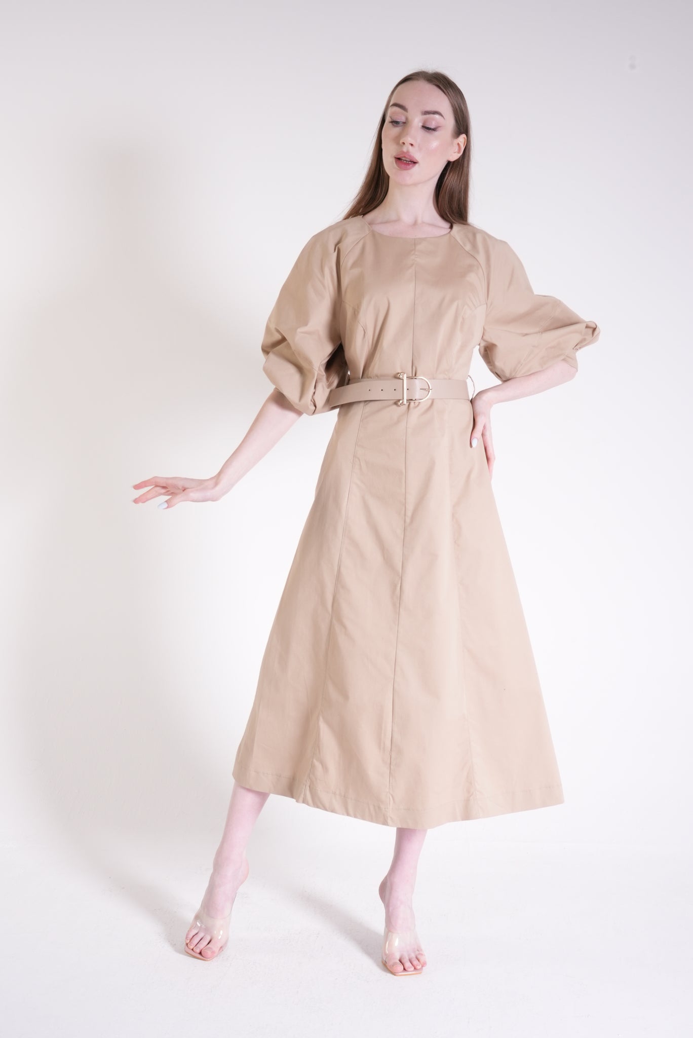 Shirt Collar Maxi Length Belted Dress