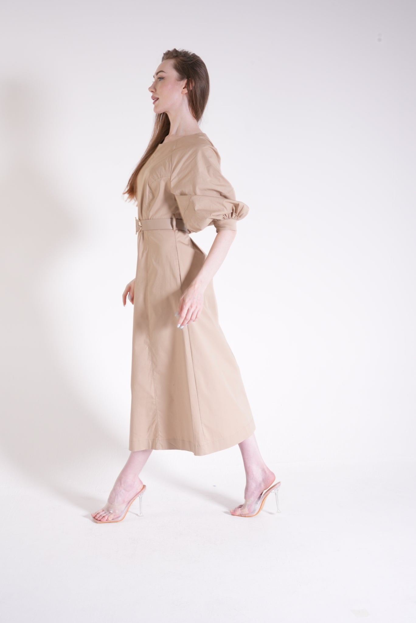 Shirt Collar Maxi Length Belted Dress