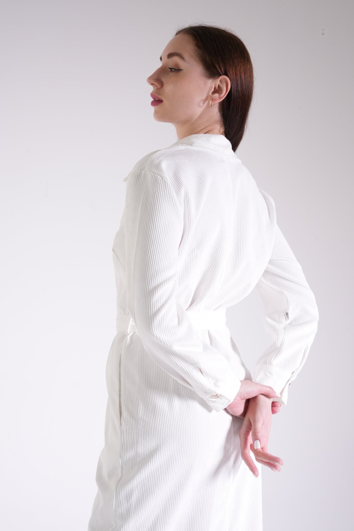 Ecru Belt Detailed Slit Dress