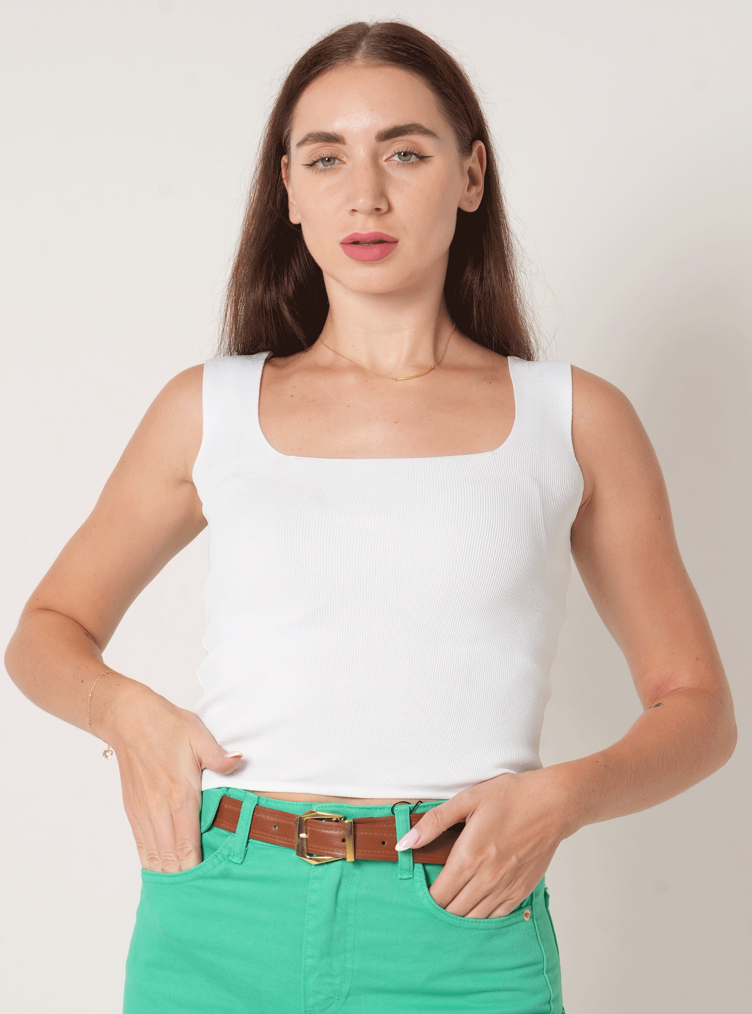 Plain Cotton White Crop Top For Women