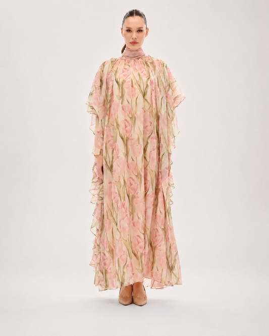 Floral Chiffon Cape Dress