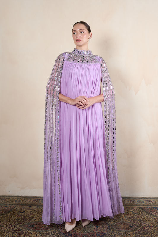 Purple Crystal Cape Dress By Maison Imenelle