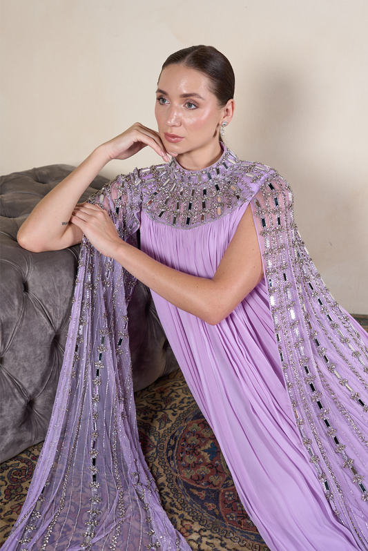 Purple Crystal Cape Dress By Maison Imenelle