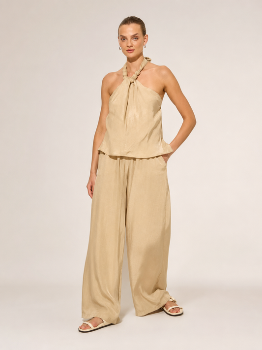 Neck Tie Detail Blouse Relaxed Cut Trouser Suit
