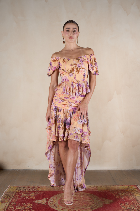 Off  shoulder high low floral set