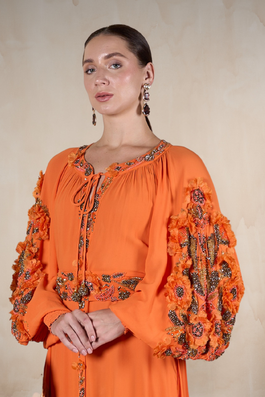 Orange Embroidered Maxi Caftan Dress