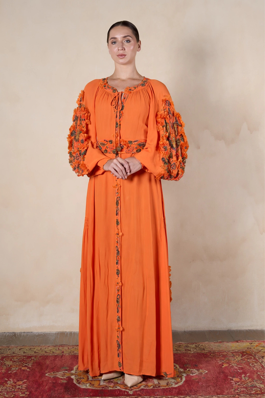 Orange Embroidered Maxi Caftan Dress
