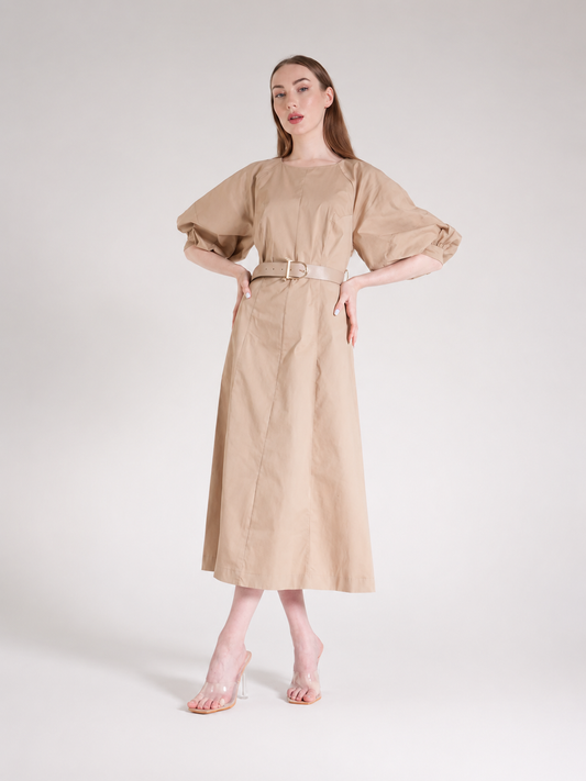 Shirt Collar Maxi Length Belted Dress