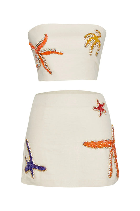 Linen Embroidery Croptop and Mini Skirt Set