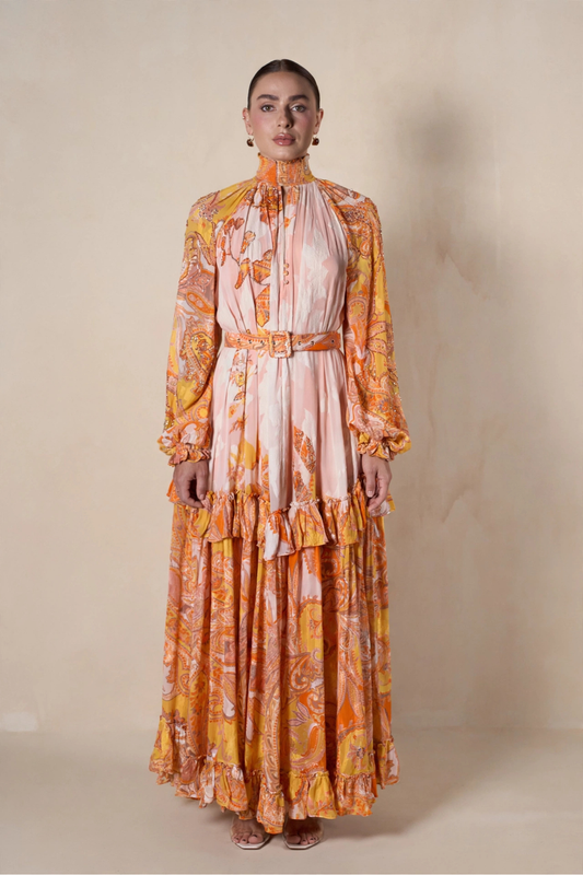 Long boho light orange maxi dress