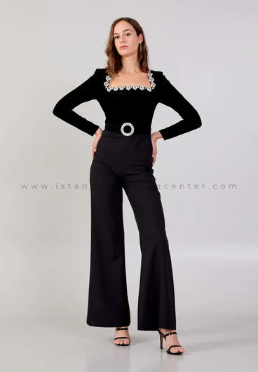 Long Sleeve Velvet Regular Fit Jumpsuit
