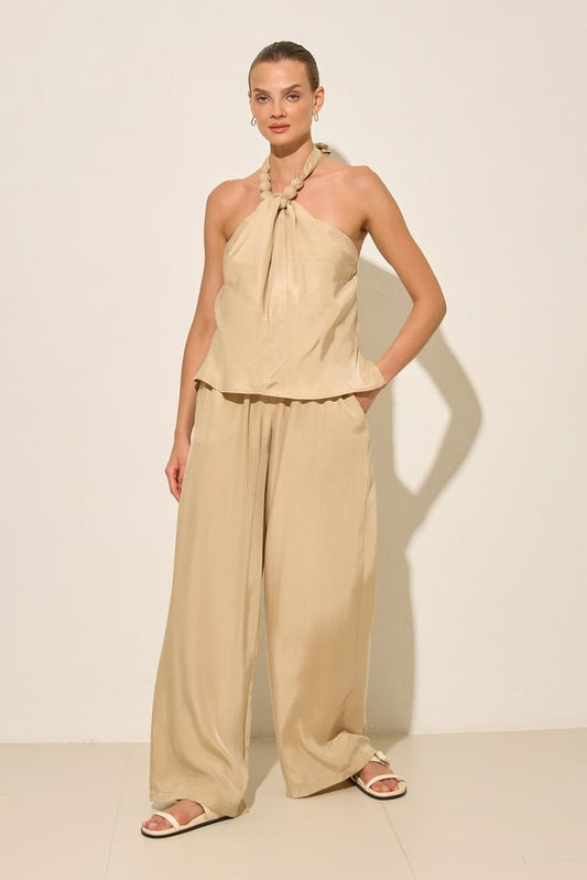 Neck Tie Detail Blouse Relaxed Cut Trouser Suit