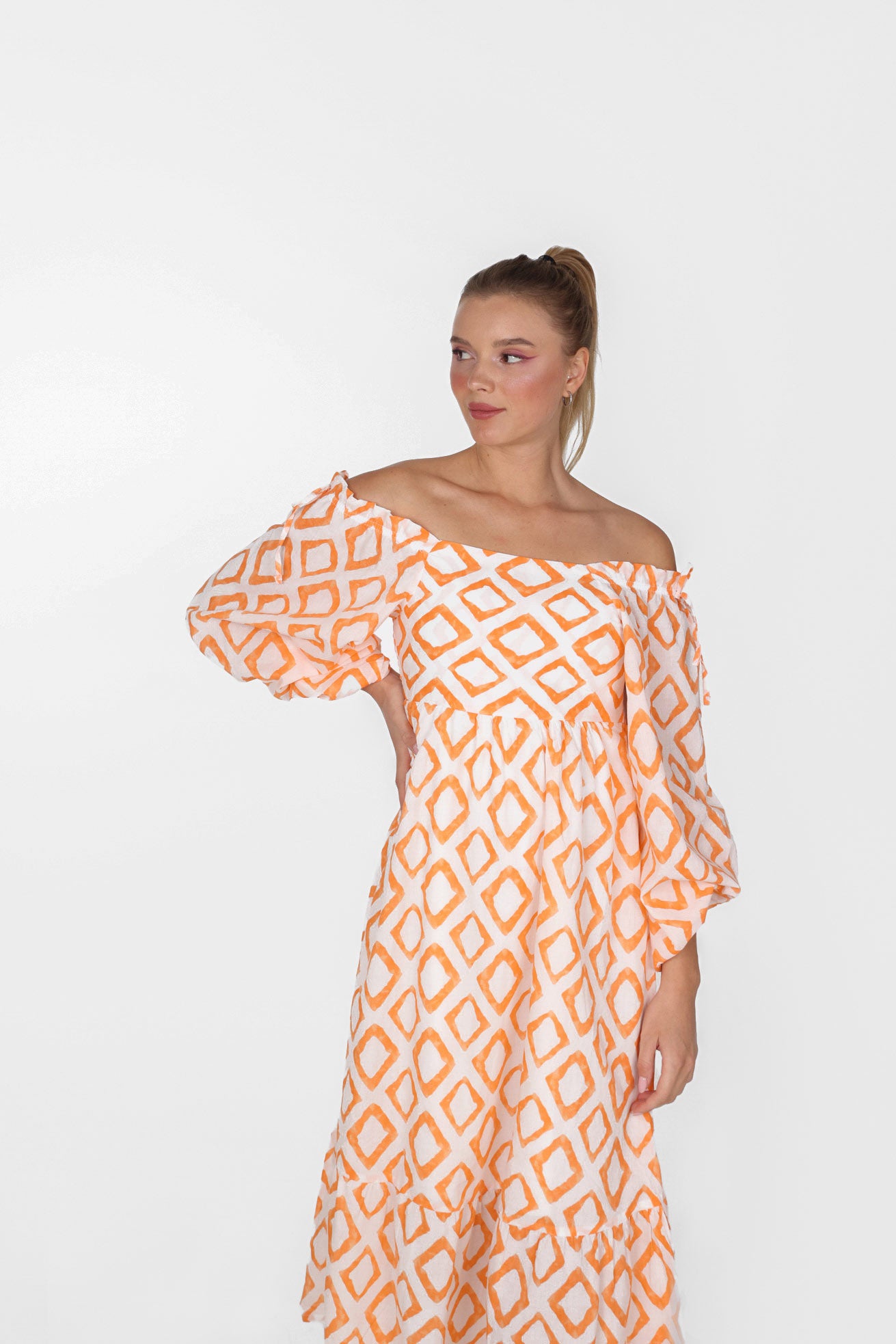 Off Shoulder Puff Sleeve Buho Dress